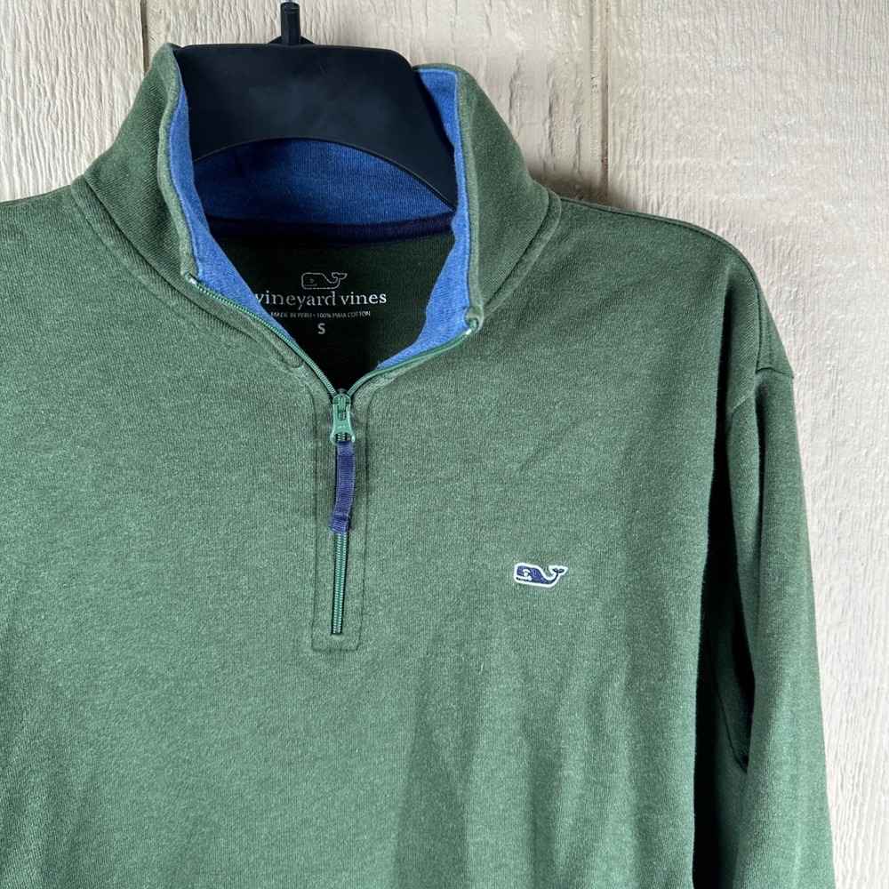 Vineyard Vines 1/4 Zip Pullover Mens Size Small Green 100% Pima Cotton Mock Neck